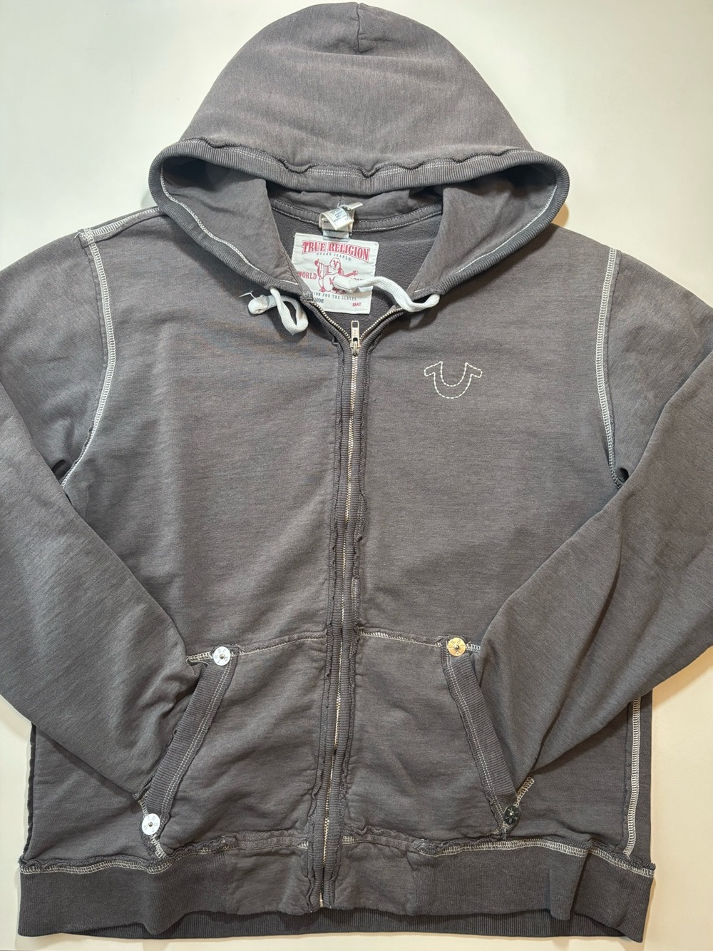 Faded true religion Y2K thick stitched zip up sweater
